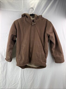 Blue Mountain Kid’s Size Medium 10-12 Brown Hooded Sherpa-Lined 3 Pocket Jacket